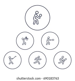 Set Of 6 Fitness Outline Icons Set.Collection Of Rocket, Basket, Player And Other Elements.