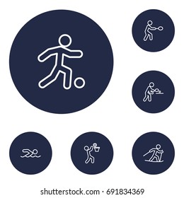 Set Of 6 Fitness Outline Icons Set.Collection Of Basket, Diving, Pong Ping And Other Elements.