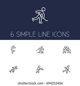 Set Of 6 Fitness Outline Icons Set.Collection Of Ski Running, Puck, Pong Ping And Other Elements.