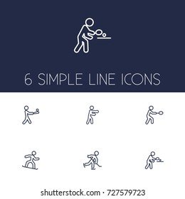 Set Of 6 Fitness Outline Icons Set.Collection Of Box, Puck, Pong Ping And Other Elements.