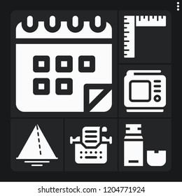 Set of 6 flat filled icons such as ruler, triangle, usb, tv, calendar
