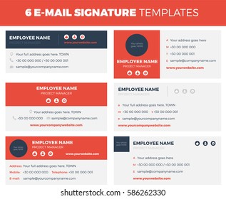 Set of 6 flat and modern e-mail signature templates