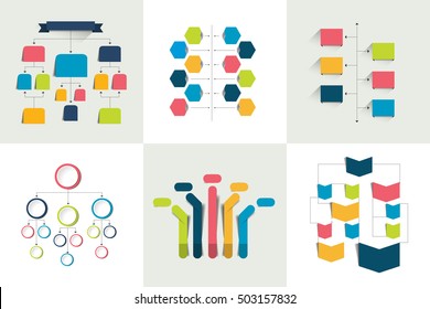 Set Of 6 Flow Charts Schemes, Diagrams. Simply Color Editable. Infographics Elements.