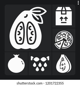 Set of 6 food filled icons such as mango, pizza, guava, pomegranate, squeeze