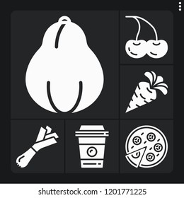 Set of 6 food filled icons such as papaya, pizza, carrot, coffee cup, onion