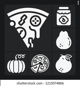 Set of 6 food filled icons such as pizza, avocado, pumpkin, tangerine