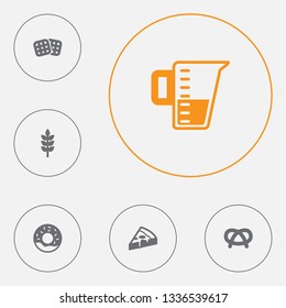 Set of 6 food icons set. Collection of waffle, donuts, wheat and other elements.