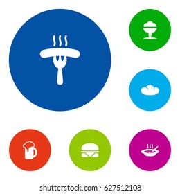 Set Of 6 Food Icons Set.Collection Of Sorbet, Baguette, Frankfurter And Other Elements.