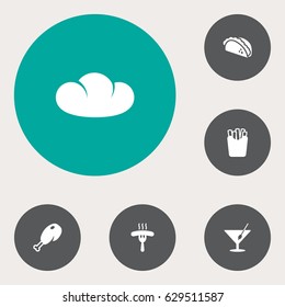 Set Of 6 Food Icons Set.Collection Of Baguette, Fried Poultry, Potato And Other Elements.