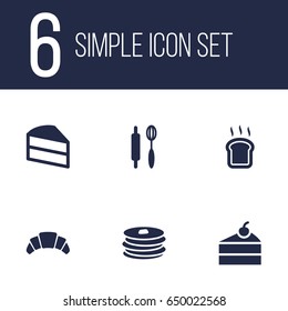Set Of 6 Food Icons Set.Collection Of Crepe, Dessert, Slice Bread And Other Elements.