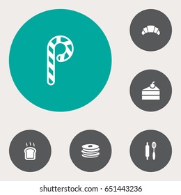 Set Of 6 Food Icons Set.Collection Of Crepe, Striped Lollipop, Slice Bread And Other Elements.