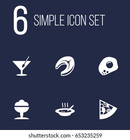 Set Of 6 Food Icons Set.Collection Of Pepperoni, Broth, Martini And Other Elements.