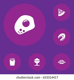 Set Of 6 Food Icons Set.Collection Of Spaghetti, Potato, Sorbet And Other Elements.