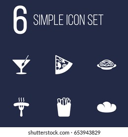 Set Of 6 Food Icons Set.Collection Of Potato, Pepperoni, Martini And Other Elements.