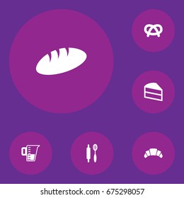 Set Of 6 Food Icons Set.Collection Of Snack, Whisk, Loaf And Other Elements.