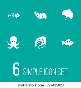 Set Of 6 Food Icons Set.Collection Of Fish, Sink, Devilfish And Other Elements.
