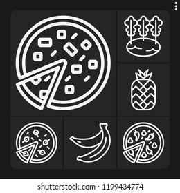 Set of 6 food outline icons such as bananas, pizza, celery