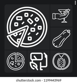Set of 6 food outline icons such as martini, biofuel, pizza, peach