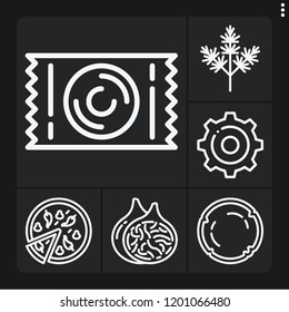 Set of 6 food outline icons such as settings, dill, fig, pizza, coconut