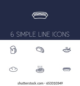 Set Of 6 Food Outline Icons Set.Collection Of Beer, Soup, Mexican Food And Other Elements.
