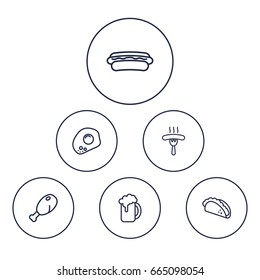 Set Of 6 Food Outline Icons Set.Collection Of Omelette, Mexican Food, Beer And Other Elements.