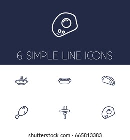 Set Of 6 Food Outline Icons Set.Collection Of Sausage, Omelette, Hotdog And Other Elements.