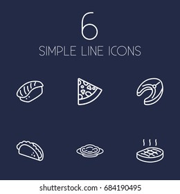 Set Of 6 Food Outline Icons Set.Collection Of Pasta, Japanese Roll, Raw Fish And Other Elements.