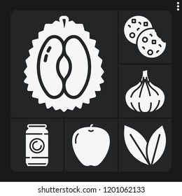 Set of 6 fresh filled icons such as apple, mint, durian, cookies, shallot