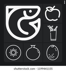Set of 6 fresh outline icons such as fish, bloody mary, eco food, kiwi