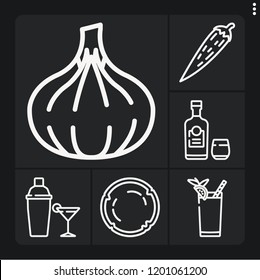 Set of 6 fresh outline icons such as bloody mary, rum, cocktail, chili pepper, shallot