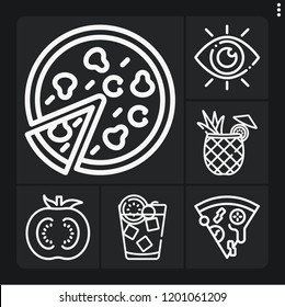 Set of 6 fresh outline icons such as view, old fashion, cocktail, pizza