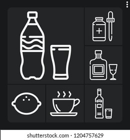 Set of 6 fresh outline icons such as vodka, soda, absinthe, coffee, drop