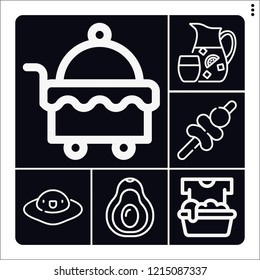 Set of 6 fresh outline icons such as sangria, avocado, soak, bite, room service