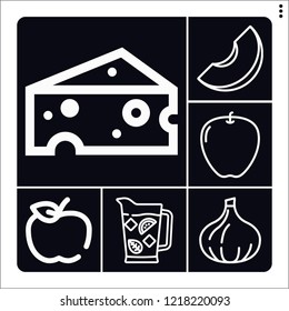 Set of 6 fresh outline icons such as cocktail, eco food, melon, apple, garlic