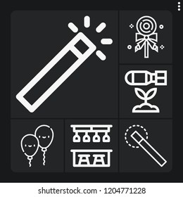 Set of 6 fun outline icons such as lollipop, magic wand, wand, bomb, bar