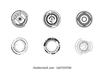 Set Of 6 Futuristic Circle Tech Digital Concept Icon Isolated