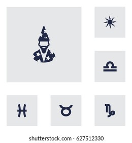 Set Of 6 Galaxy Icons Set.Collection Of Augur, Solar, Fishes And Other Elements.