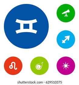 Set Of 6 Galaxy Icons Set.Collection Of Archer, Binoculars, Lion And Other Elements.