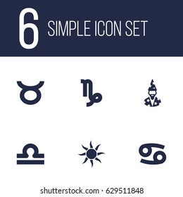 Set Of 6 Galaxy Icons Set.Collection Of Goat, Solar, Crab And Other Elements.