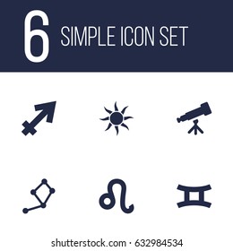 Set Of 6 Galaxy Icons Set.Collection Of Solar, Lion, Archer And Other Elements.