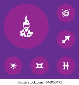 Set Of 6 Galaxy Icons Set.Collection Of Twins, Space, Fishes And Other Elements.