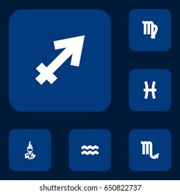 Set Of 6 Galaxy Icons Set.Collection Of Zodiac Sign, Water Bearer, Archer And Other Elements.