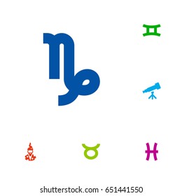 Set Of 6 Galaxy Icons Set.Collection Of Twins, Augur, Goat And Other Elements.