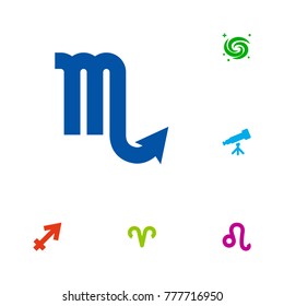 Set Of 6 Galaxy Icons Set.Collection Of Ram, Zodiac Sign, Lion And Other Elements.