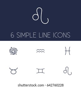 Set Of 6 Galaxy Outline Icons Set.Collection Of Aqurius, Leo, Taurus And Other Elements.