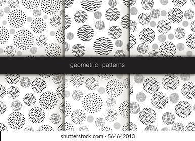 Set of 6 geometric abstract seamless pattern. Vector illustration.