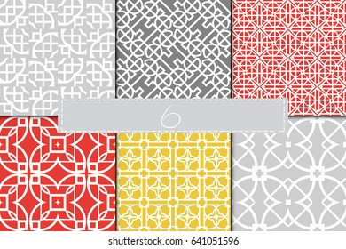 set of 6 geometric decorative seamless pattern. vector illustration. for interior design, wallpaper, textiles
