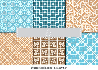 set of 6 geometric decorative seamless pattern. vector illustration. for interior design, wallpaper, textiles
