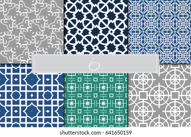 set of 6 geometric decorative seamless pattern. vector illustration. for interior design, wallpaper, textiles