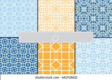 set of 6 geometric decorative seamless pattern. vector illustration. for interior design, wallpaper, textiles